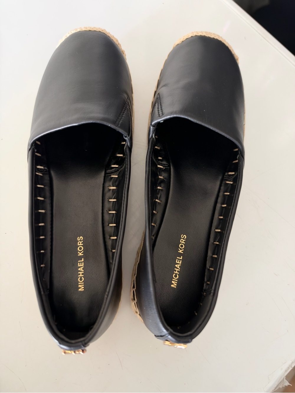 MICHAEL Michael Kors Black Leather Espadrille Slip-Ons